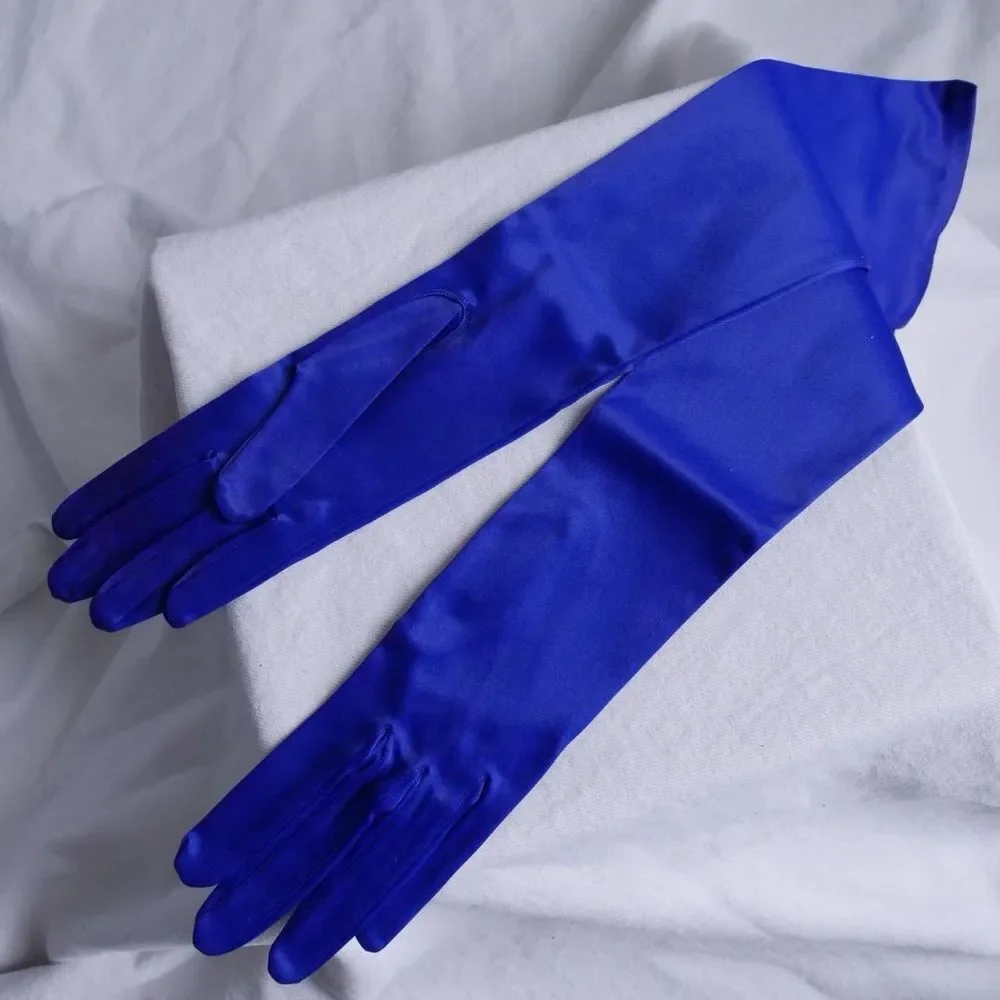50s cobalt blue satin ball‎ gloves